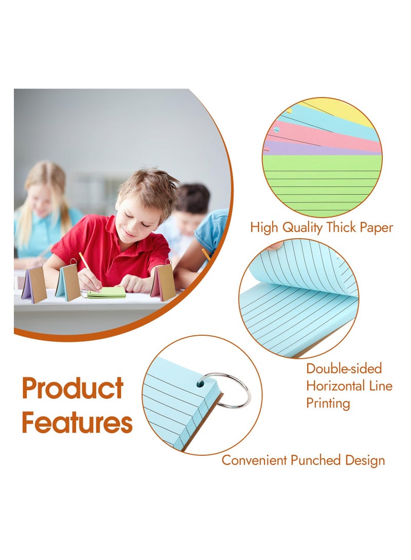 Generic 250 Pcs Index Cards With Ring, 7.6x12.7 cm Flash Cards With Rings, Colored Heavy Notecards With Ring, Punched Lined Study Cards For School, College, Home, Office, Memory, To Do List (5 Colors)  - Image 2