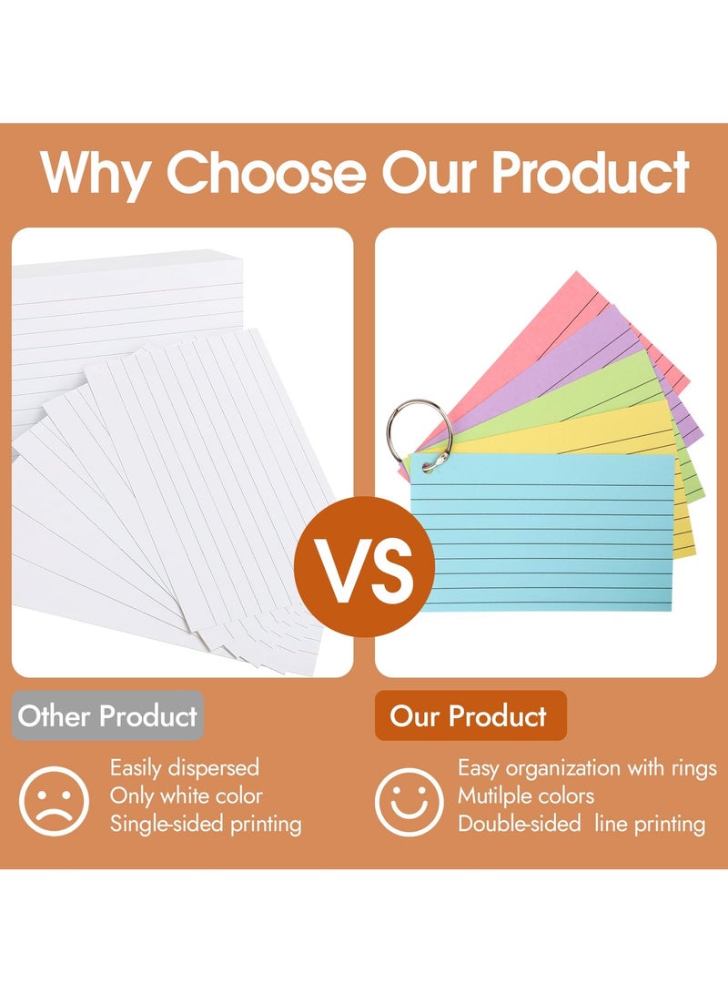 Generic 250 Pcs Index Cards With Ring, 7.6x12.7 cm Flash Cards With Rings, Colored Heavy Notecards With Ring, Punched Lined Study Cards For School, College, Home, Office, Memory, To Do List (5 Colors)  - Image 3