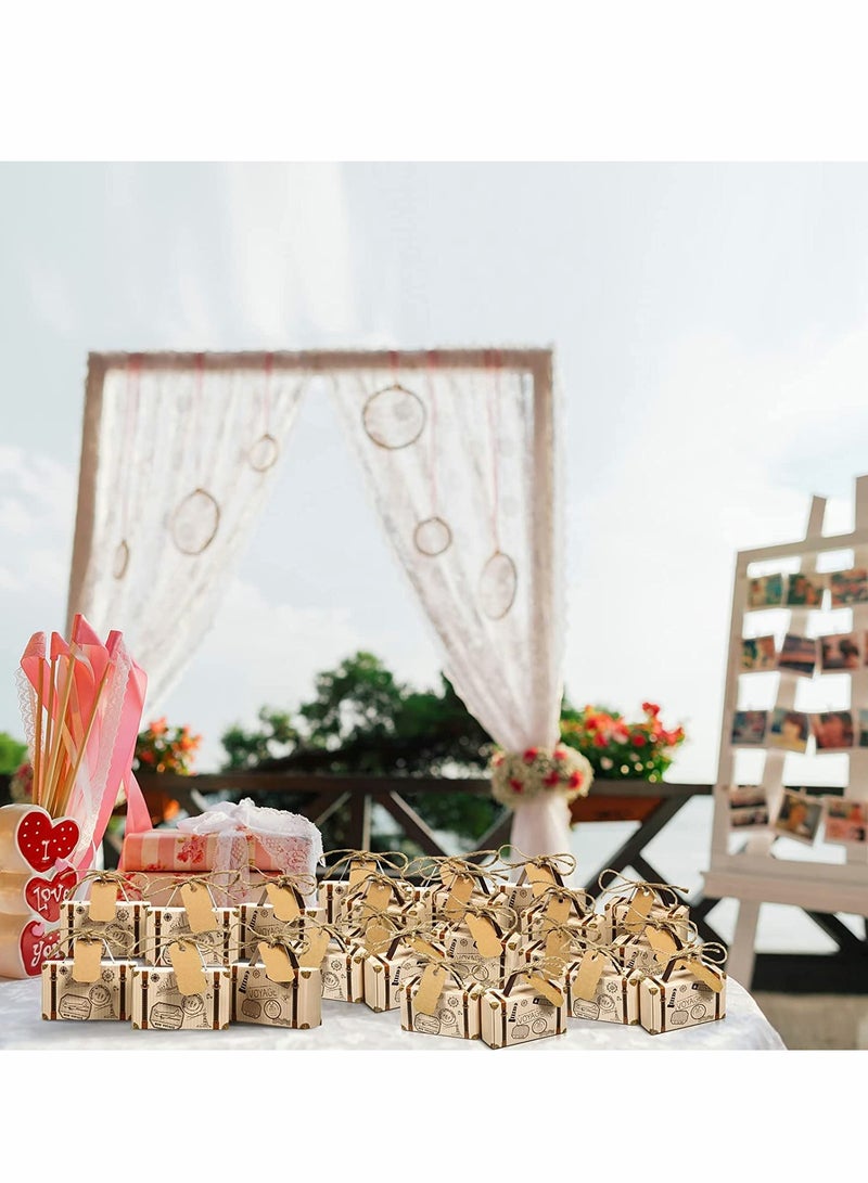 Small Candy Boxes, 50pcs Travel Suitcase Favor Boxes with Burlap Twine, Mini Vintage Kraft Candy Favor Boxes Gift Bags for Wedding Bridal Shower Travel Theme Party Supplies Party Rustic Candy Boxes - Image 5