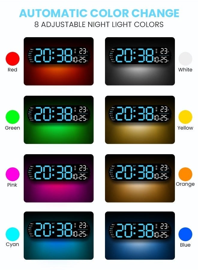 نكومي ساعة حائط رقمية LED، ساعة حائط رقمية مزودة بجهاز تحكم عن بعد، 9 أنماط ألوان RGB مع الوقت والتاريخ ودرجة حرارة يوم من الأسبوع، لديكور المنزل في غرفة المعيشة وغرفة النوم (أزرق)  - Image 3