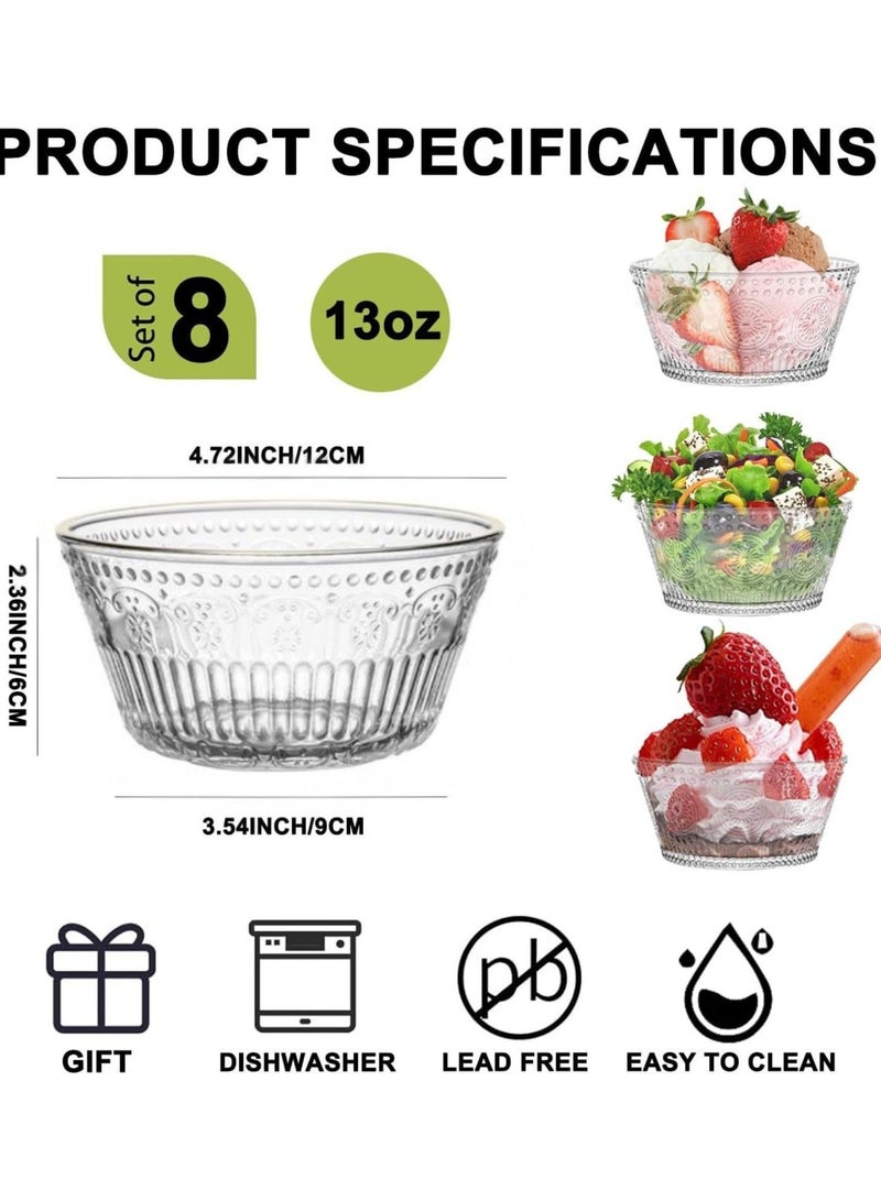 BOWETTE Set of 8 13 OZ (385ml) Glass Small Bowls for Kitchen Dessert for Ice Cream Snack Side Dishes Small Serving Bowls for Dipping - Image 2