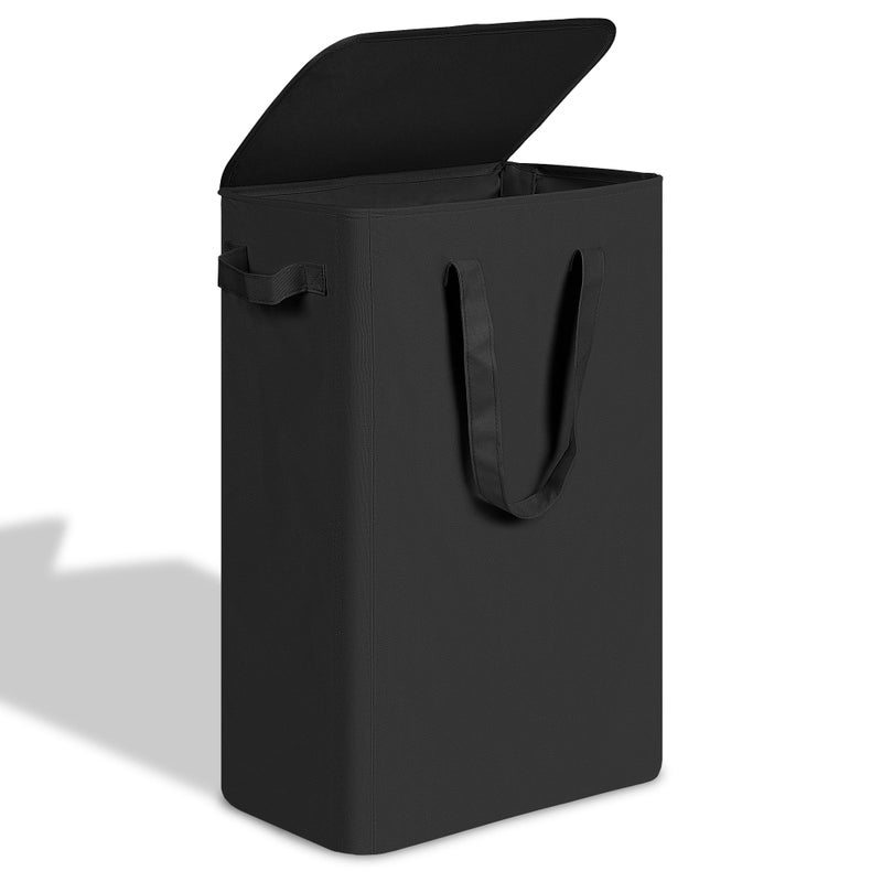 efluky Slim Laundry Basket with Lid, Narrow Laundry Hamper with Handles, Collapsible Dirty Clothes Hamper, Tall Laundry Bin for Laundry Room, Dorm and Bedroom, 55L Black - Image 1