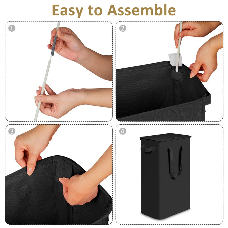 efluky Slim Laundry Basket with Lid, Narrow Laundry Hamper with Handles, Collapsible Dirty Clothes Hamper, Tall Laundry Bin for Laundry Room, Dorm and Bedroom, 55L Black - Image 4