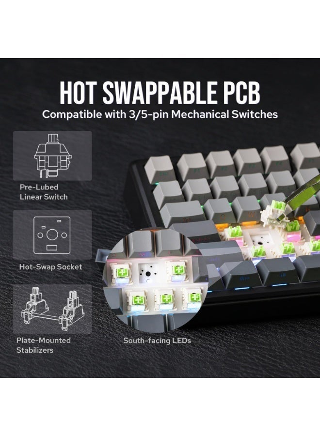 AULA F75 MAX Gaming Keyboard, 75% Hot Swappable Custom Mechanical Magnetic Keyboard with Knob&TFT Screen, 2.4GHz/Type-C/BT5.0, Gasket Creamy RGB Keyboards, for PC/Mac/Office/Gaming,Leobog Reaper Switch - Image 5