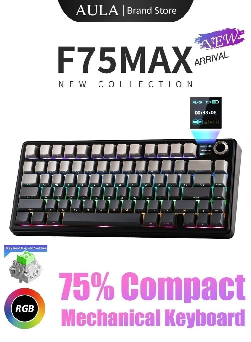 AULA F75 MAX Gaming Keyboard, 75% Hot Swappable Custom Mechanical Magnetic Keyboard with Knob&TFT Screen, 2.4GHz/Type-C/BT5.0, Gasket Creamy RGB Keyboards, for PC/Mac/Office/Gaming,Leobog Reaper Switch - Image 1