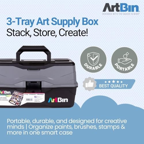 ArtBin 3-Tray Art Supply Box Versatile Organizer for Brushes, Paints, Stamps, and More - Durable Hard Plastic, Secure Closure, Portable with Top Trays and Dividers - Image 3