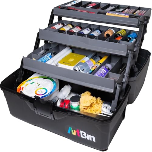 ArtBin 3-Tray Art Supply Box Versatile Organizer for Brushes, Paints, Stamps, and More - Durable Hard Plastic, Secure Closure, Portable with Top Trays and Dividers - Image 1