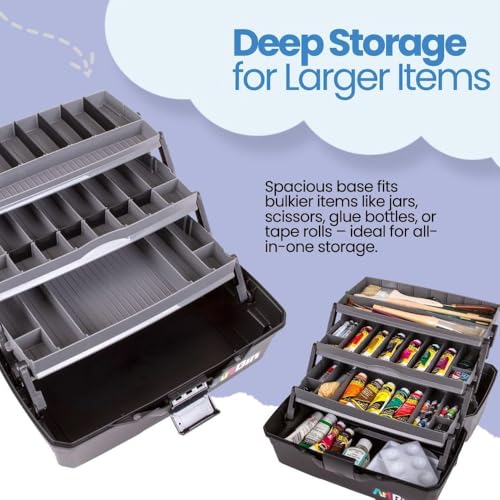 ArtBin 3-Tray Art Supply Box Versatile Organizer for Brushes, Paints, Stamps, and More - Durable Hard Plastic, Secure Closure, Portable with Top Trays and Dividers - Image 5