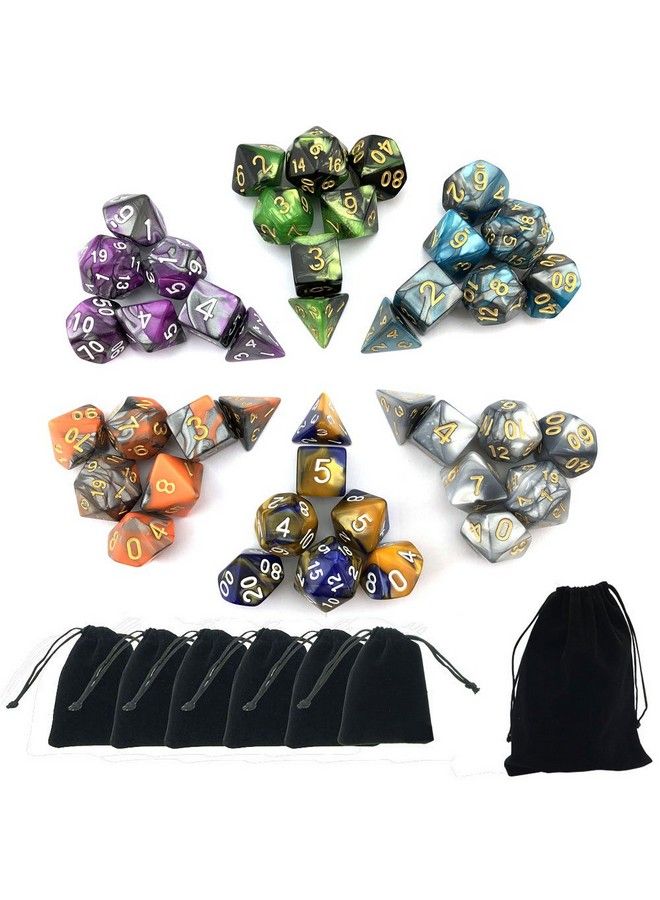 6 X 7 Sets(42 Pieces) Double Colors Polyhedral Dice Set With Pouches For Dungeons And Dragons Dnd Rpg Mtg Table Games D4 D6 D8 D10 D12 D20 (6Colors Set 2)  - Image 1