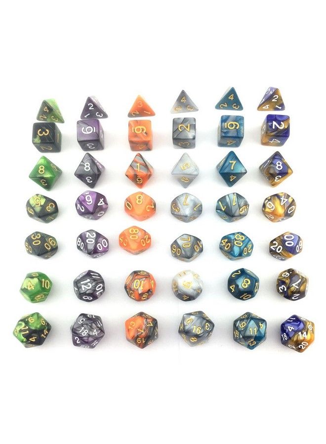 6 X 7 Sets(42 Pieces) Double Colors Polyhedral Dice Set With Pouches For Dungeons And Dragons Dnd Rpg Mtg Table Games D4 D6 D8 D10 D12 D20 (6Colors Set 2)  - Image 4