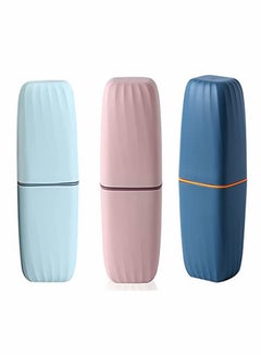KASTWAVE Toothbrush Cup, 2Pcs Travel Toothbrush Holder, Portable Toothbrush Case Long 7.87 inch, Business Trip and School, Multifuction Toothbrushes Toothpaste Set with Two Colors (Blue and Pink)  - Image 1