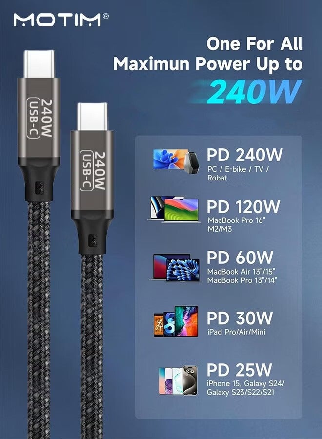 Motim 240W USB C Cable 2M, USB C to USB C Cord Fast Charger Cable Compatible with iPhone 16/15 Series, Samsung Galaxy S25/S24/S23/S22, MacBook Pro Air, iPad Pro Air, Dell XPS,  - Image 2