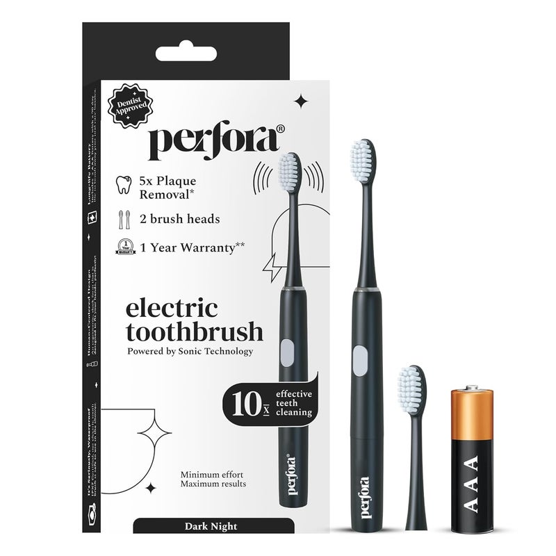 Perfora Electric Toothbrush, 2 Modes, AAA Powered, 2 Brush Heads, 90 Days Battery Life | 1 Year Warranty | Brush, Electric Toothbrush For Men, Women & Kids, 002 - Dark Night (Pack of 1) - Image 1