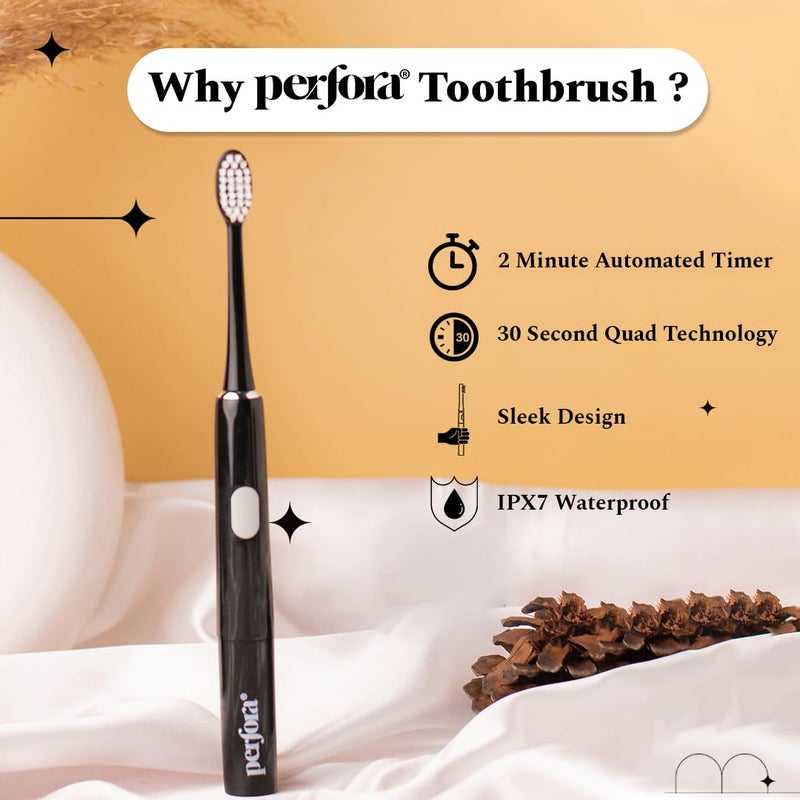 Perfora Electric Toothbrush, 2 Modes, AAA Powered, 2 Brush Heads, 90 Days Battery Life | 1 Year Warranty | Brush, Electric Toothbrush For Men, Women & Kids, 002 - Dark Night (Pack of 1) - Image 5