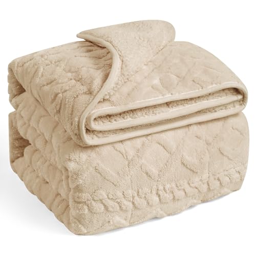 Wemore Weighted Blanket for Adults Twin Size 15 lbs, Dual Sided Soft Fuzzy Jacquard Sherpa Weighted Blankets for Sleeping, Cozy Fluffy Knitted Heavy Blanket for Couch Bed, Khaki, 48 x 72 inches - Image 1