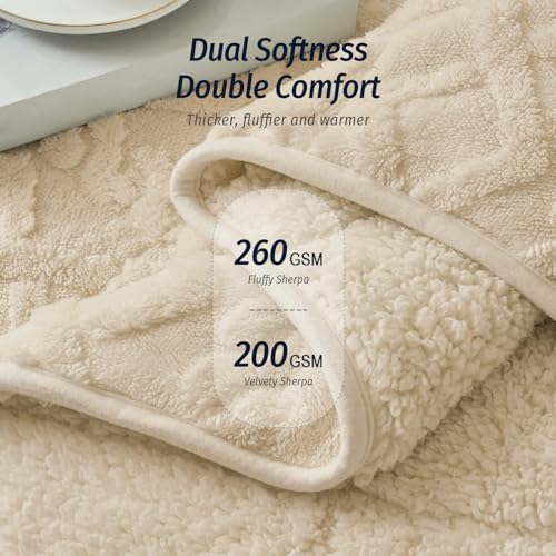 Wemore Weighted Blanket for Adults Twin Size 15 lbs, Dual Sided Soft Fuzzy Jacquard Sherpa Weighted Blankets for Sleeping, Cozy Fluffy Knitted Heavy Blanket for Couch Bed, Khaki, 48 x 72 inches - Image 2