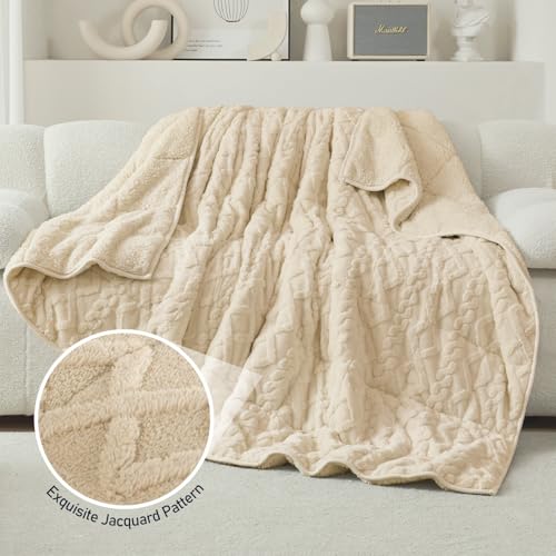 Wemore Weighted Blanket for Adults Twin Size 15 lbs, Dual Sided Soft Fuzzy Jacquard Sherpa Weighted Blankets for Sleeping, Cozy Fluffy Knitted Heavy Blanket for Couch Bed, Khaki, 48 x 72 inches - Image 5