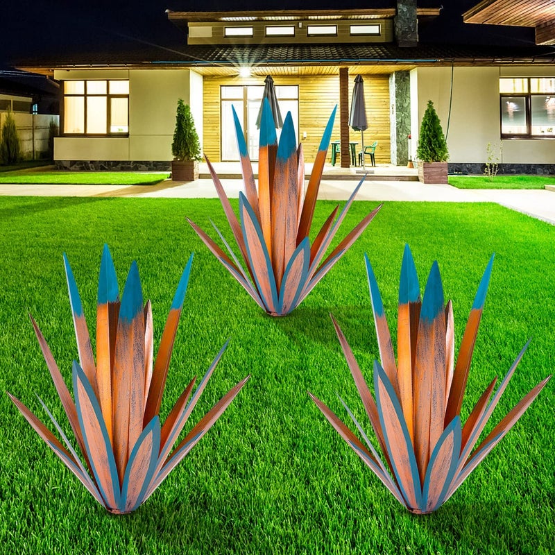 Large Tequila Rustic Sculpture Rustic Metal Agave Plants for Outdoor Patio Yard Home Decor Hand Painted Metal Agave Garden Yard Statue Outdoor Lawn Ornaments 3 Big