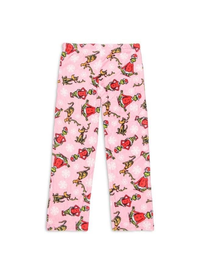 Dr. Seuss Womens' GRINCH and Max Snowflake Soft Fleece Plush Pajama Pants, Pink, L - Image 4
