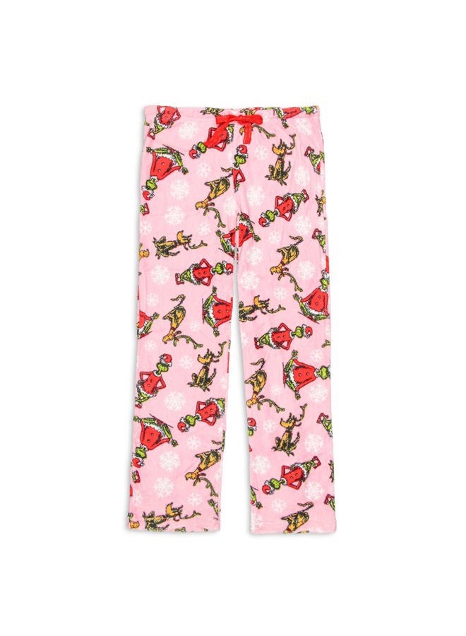Dr. Seuss Womens' GRINCH and Max Snowflake Soft Fleece Plush Pajama Pants, Pink, L - Image 2