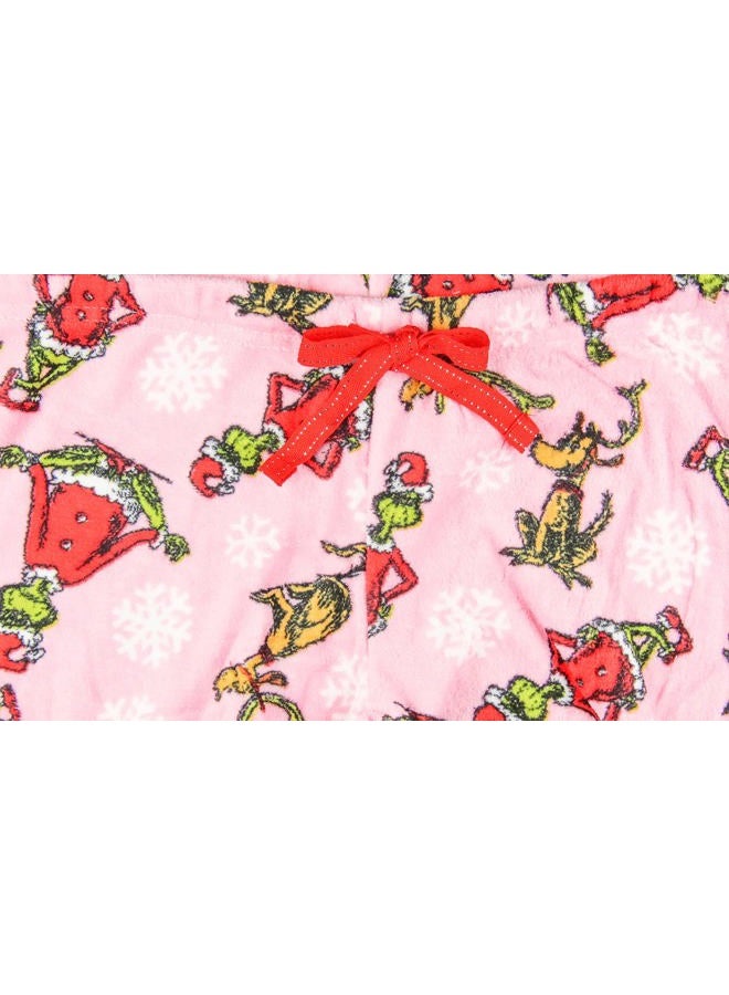 Dr. Seuss Womens' GRINCH and Max Snowflake Soft Fleece Plush Pajama Pants, Pink, L - Image 5