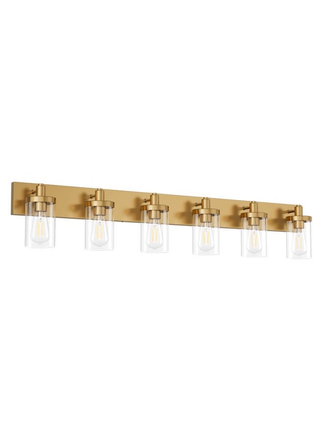 Aipsun Gold Bathroom Vanity Light Farmhouse Vanity Lighting Fixtures 6 Light 48in Bathroom Light Fixtures with Clear Glass Shade(Exclude Bulb) - Image 1