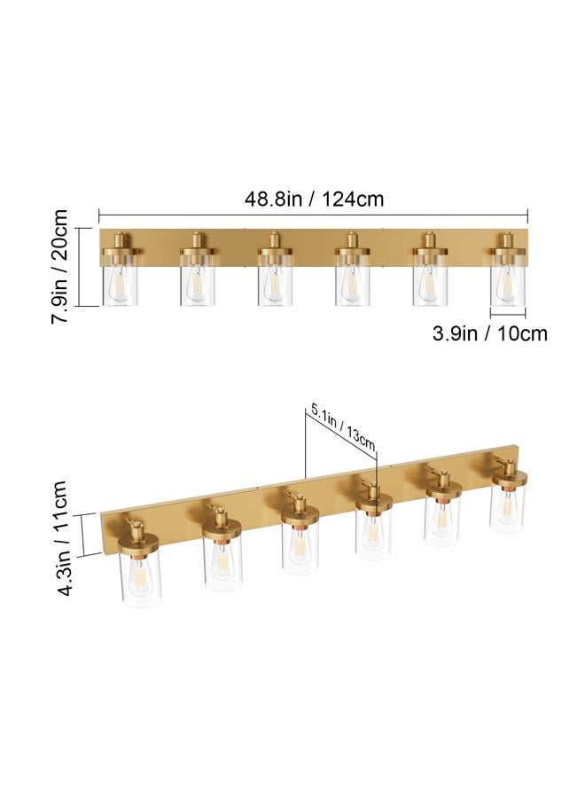 Aipsun Gold Bathroom Vanity Light Farmhouse Vanity Lighting Fixtures 6 Light 48in Bathroom Light Fixtures with Clear Glass Shade(Exclude Bulb) - Image 3