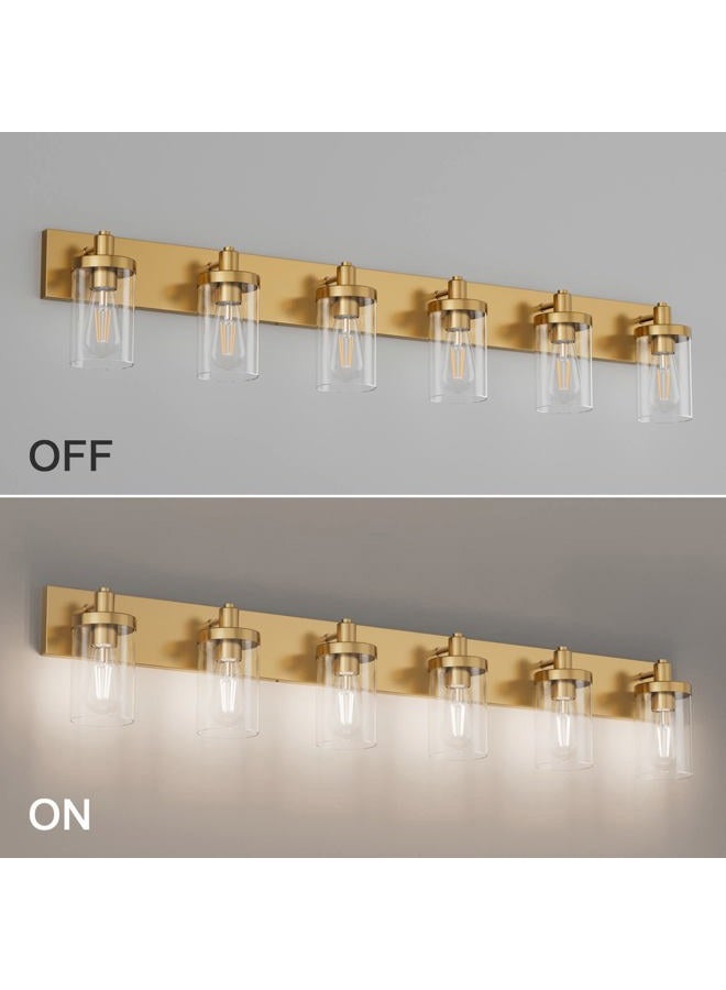 Aipsun Gold Bathroom Vanity Light Farmhouse Vanity Lighting Fixtures 6 Light 48in Bathroom Light Fixtures with Clear Glass Shade(Exclude Bulb) - Image 2