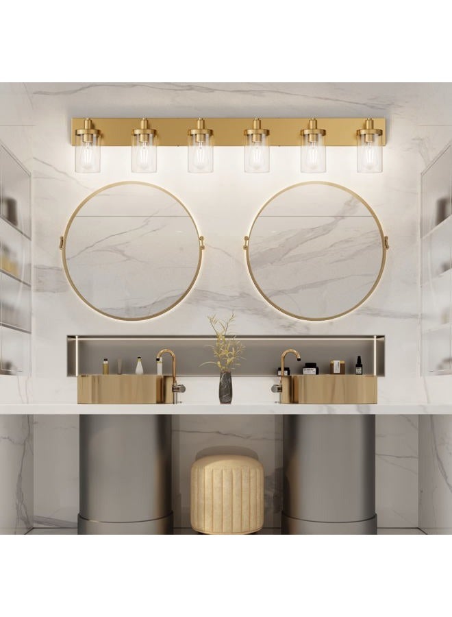 Aipsun Gold Bathroom Vanity Light Farmhouse Vanity Lighting Fixtures 6 Light 48in Bathroom Light Fixtures with Clear Glass Shade(Exclude Bulb) - Image 5