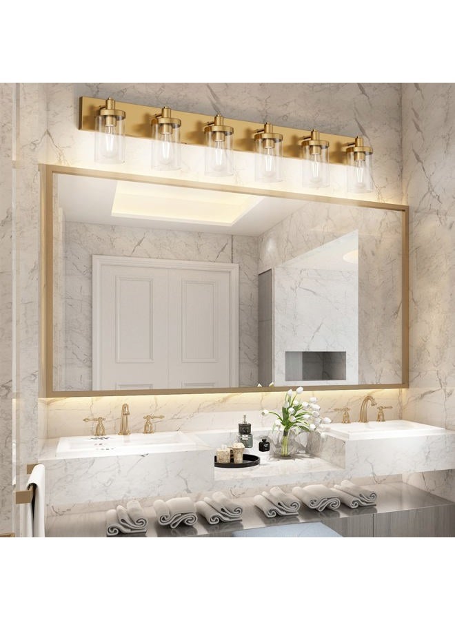 Aipsun Gold Bathroom Vanity Light Farmhouse Vanity Lighting Fixtures 6 Light 48in Bathroom Light Fixtures with Clear Glass Shade(Exclude Bulb) - Image 4