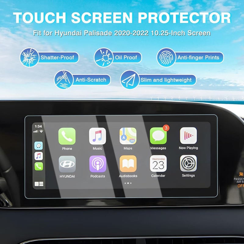 Karltys 【Upgrade 2 Pack Screen Protector for 【No Glare u0026 Fingerprint】 Tempered Glass 2020-2022 Hyundai Palisade 10.25-Inch Screen Protector - Image 2
