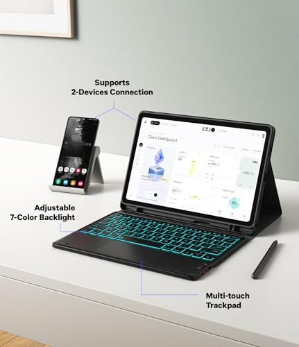 GreenLaw Keyboard Case for Samsung Galaxy Tab A9 Plus 11 inch 2023, 7 Color Backlit, Smart Trackpad, Stain-Resistant Cover with S Pen Holder, Detachable Keyboard for Galaxy Tab A9+ 11'', Black - Image 5