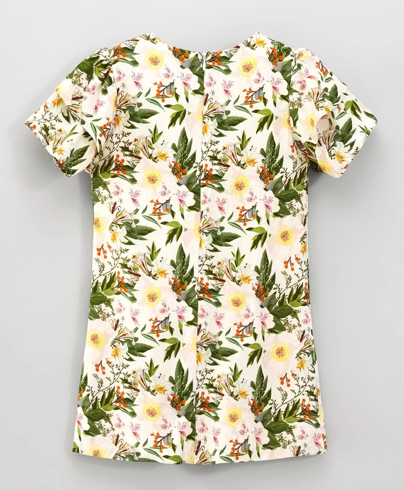 Primo Gino Primo Gino Tiered Sleeves All Over Flora Printed Frock Dress  - Green