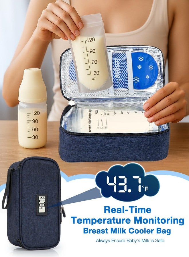 SUNMON Breast Milk Cooler Bag with Real-Time Temperature Display, Portable Travel Breastmilk Storage Case, Includes 2 Reusable Ice Packs, for Pumping Moms on The Go (Navy Blue) - Image 2