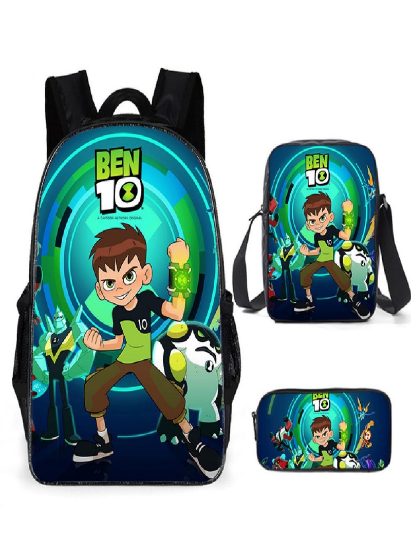 BEN 10 Children Backpack Schoolbag Teen Student School Book bag with Lunch Box Pen Case 3 in 1 for Kids