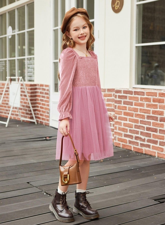 آرشنر فستان أرشينر للأطفال الصغار، مناسب للخريف، رسمي، عيد ميلاد، مناسب للمناسبات الخاصة، عيد الحب، مخملي، توتو، تول، بأكمام طويلة، فستان وردي للبنات الصغيرات، مقاس 6 - Image 5