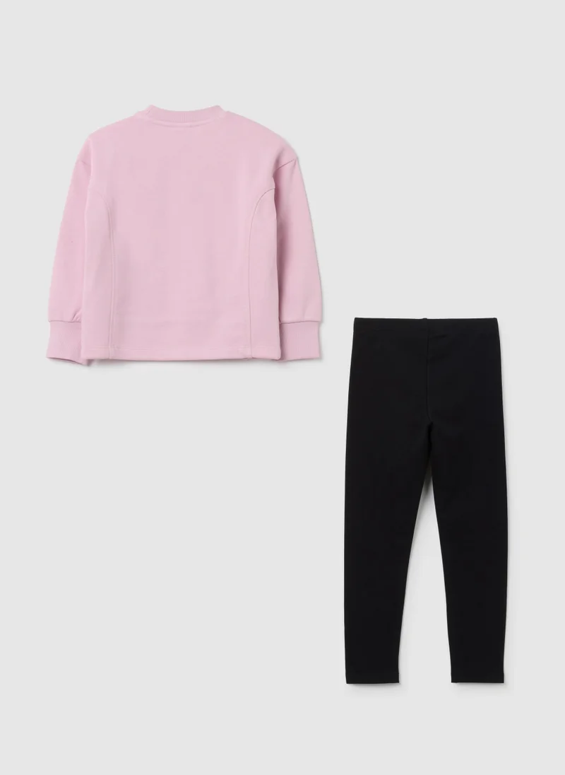 او في اس PINK COTTON GIRL'S OUTFIT WITH BLACK STITCH PRINT LEGGINGS