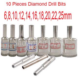 uptodateproducts مجموعة مثقاب الماس 625 مم 10 قطع لأدوات الحفر لزجاج السيراميك الرخام البلاط - Image 2