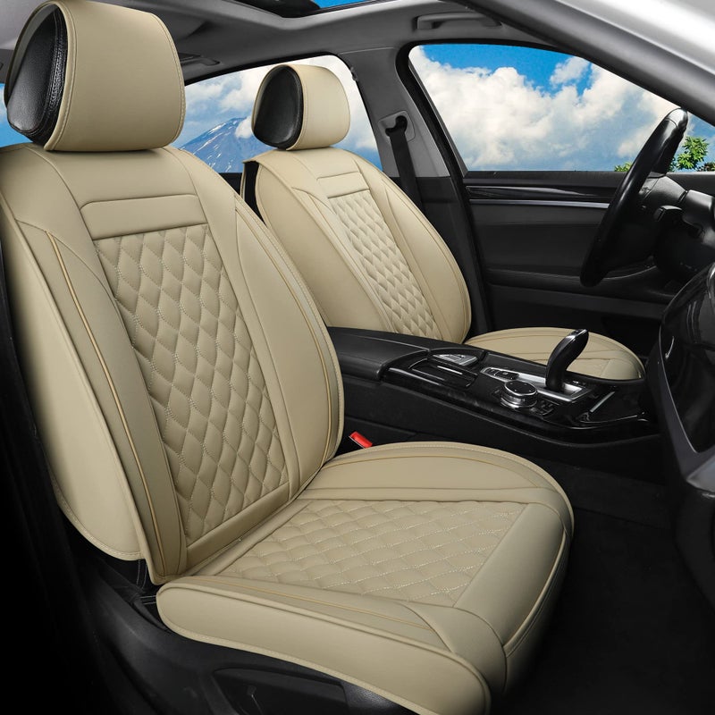 Vankerful Car Seat Covers Front PairUniversal Fit for Most CarsSUVSedans and Pickup TrucksAutomotive Faux Leather Vehicle Cushion CoversFront PairBeige