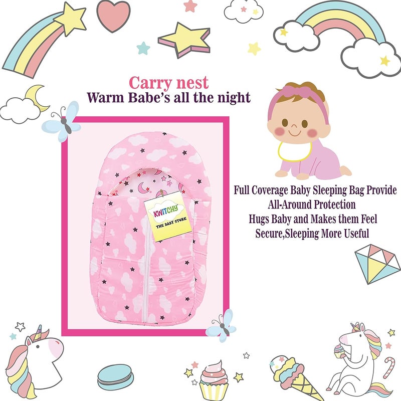 Kwitchy Baby Luxury Bedding for New Born Cushioned Mattress Carry Nest Cum Sleeping Bag 06 Months Pink 2PCS Set - Image 5
