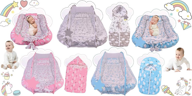 Kwitchy Baby Luxury Bedding for New Born Cushioned Mattress Carry Nest Cum Sleeping Bag 06 Months Pink 2PCS Set - Image 4