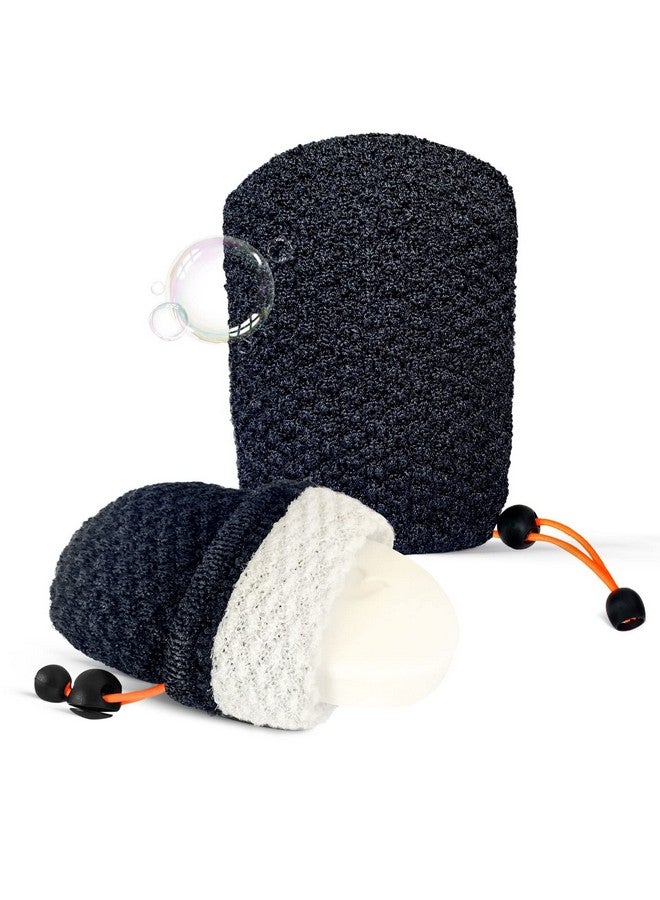 MIG4U Exfoliating Soap Bag for Shower 2 Pieces - Bar Soap Saver Pouch, Bamboo Body Scrubber Exfoliator Pocket in Travel Bathing, Black, Double Layer - Image 1