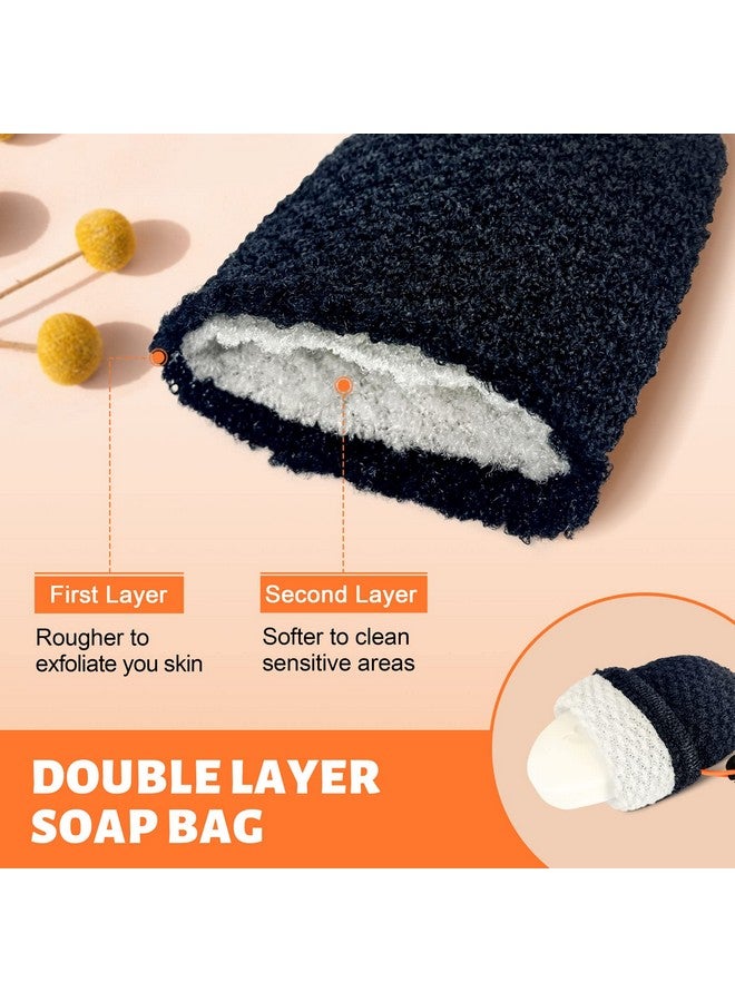 MIG4U Exfoliating Soap Bag for Shower 2 Pieces - Bar Soap Saver Pouch, Bamboo Body Scrubber Exfoliator Pocket in Travel Bathing, Black, Double Layer - Image 2