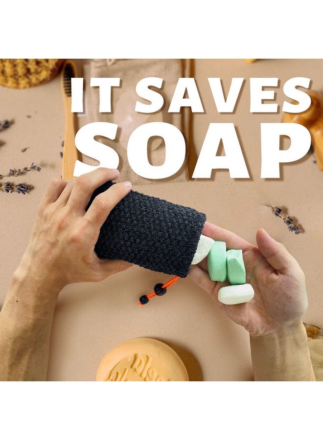 MIG4U Exfoliating Soap Bag for Shower 2 Pieces - Bar Soap Saver Pouch, Bamboo Body Scrubber Exfoliator Pocket in Travel Bathing, Black, Double Layer - Image 3