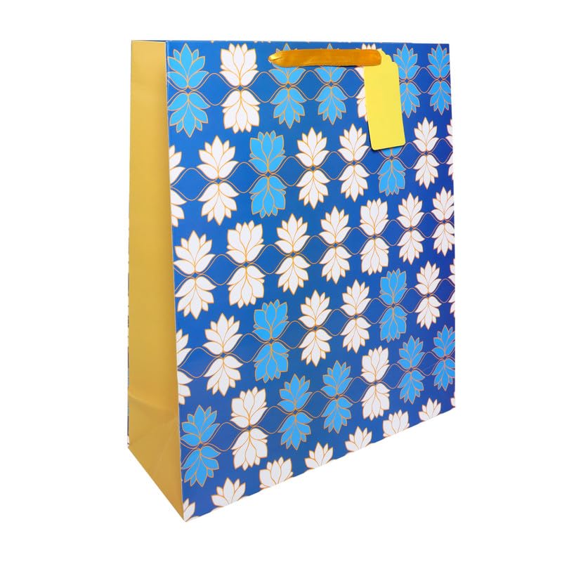 Generic Ecosense India Paper Bags for Return Gifts - Party Favor Goodie Bags, Carry Bags for Gifting, Paper Gift Covers (Blue Lotus, Medium : 12.5x 10 x 4 inches). Pack of 5  - Image 3