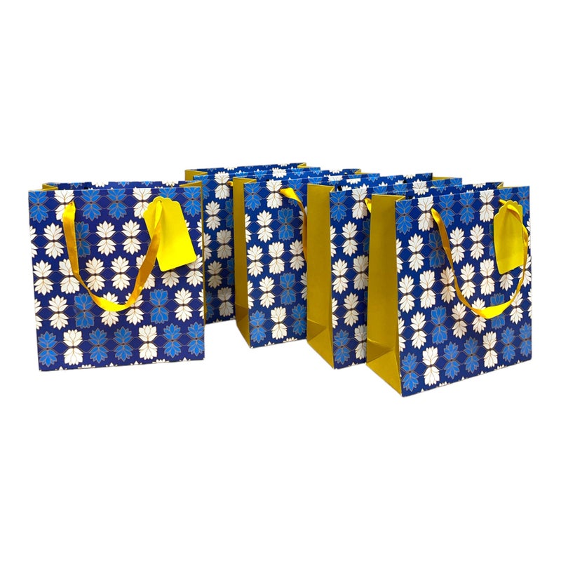 Generic Ecosense India Paper Bags for Return Gifts - Party Favor Goodie Bags, Carry Bags for Gifting, Paper Gift Covers (Blue Lotus, Medium : 12.5x 10 x 4 inches). Pack of 5  - Image 1