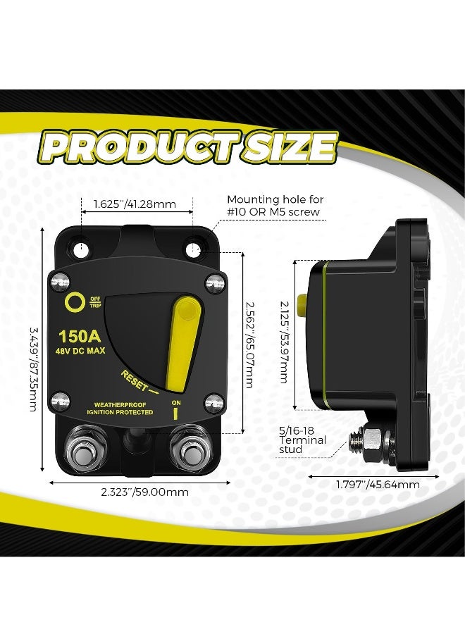 100 Amp Marine Circuit Breaker with Manual Reset for Boat Marine RV Yacht Electronic Battery Solar System, 12V-48V DC, Waterproof - Image 2