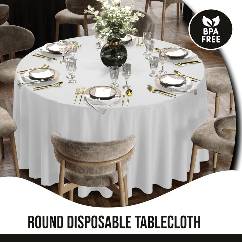 Party Solids 12-Pack White Round Plastic Tablecloth Disposable â€“ Size: 108 Inches â€“ Round Plastic Table Cloths for Parties, Picnics & Formal Events - Image 3