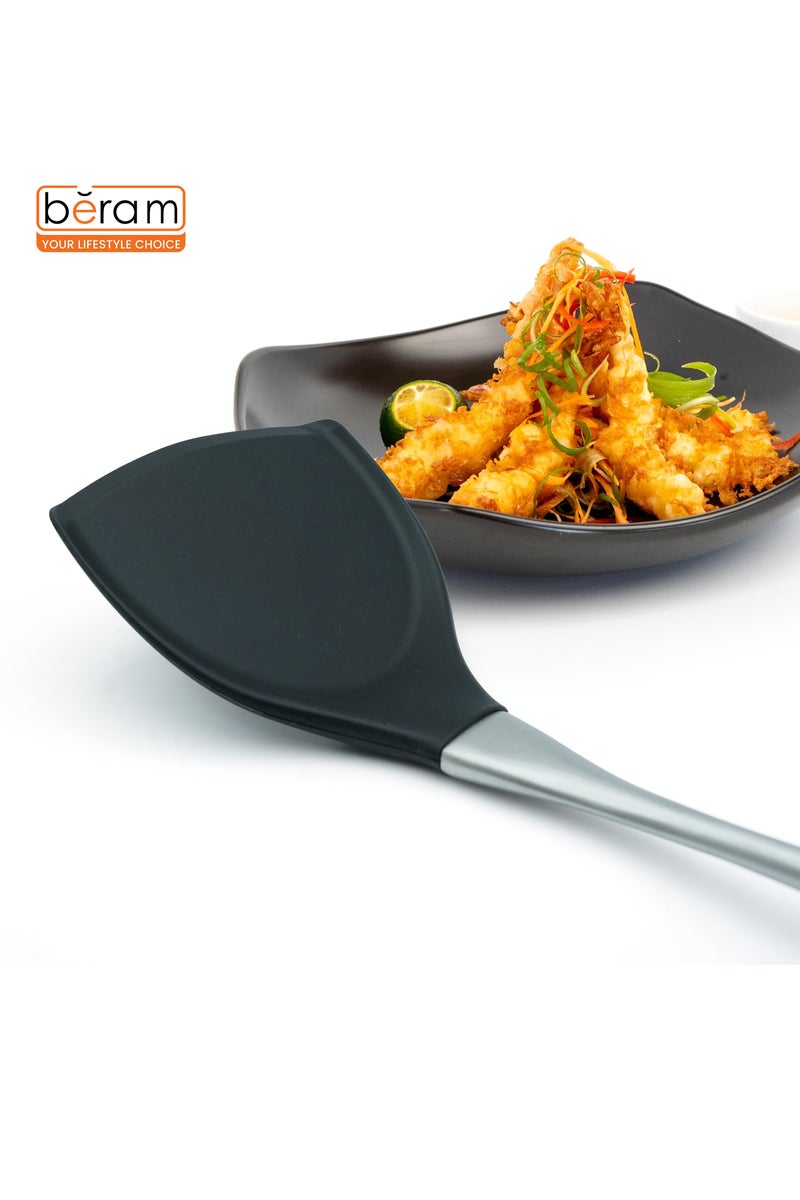 Beram Black Silicone Turn,10×35.5cm Heat Resistant Turner with Stainless Steel Handle BPA-Free, Non-Stick Safe, Ergonomic Kitchen Tool for Flipping, Stirring & Cooking-Black - Image 2