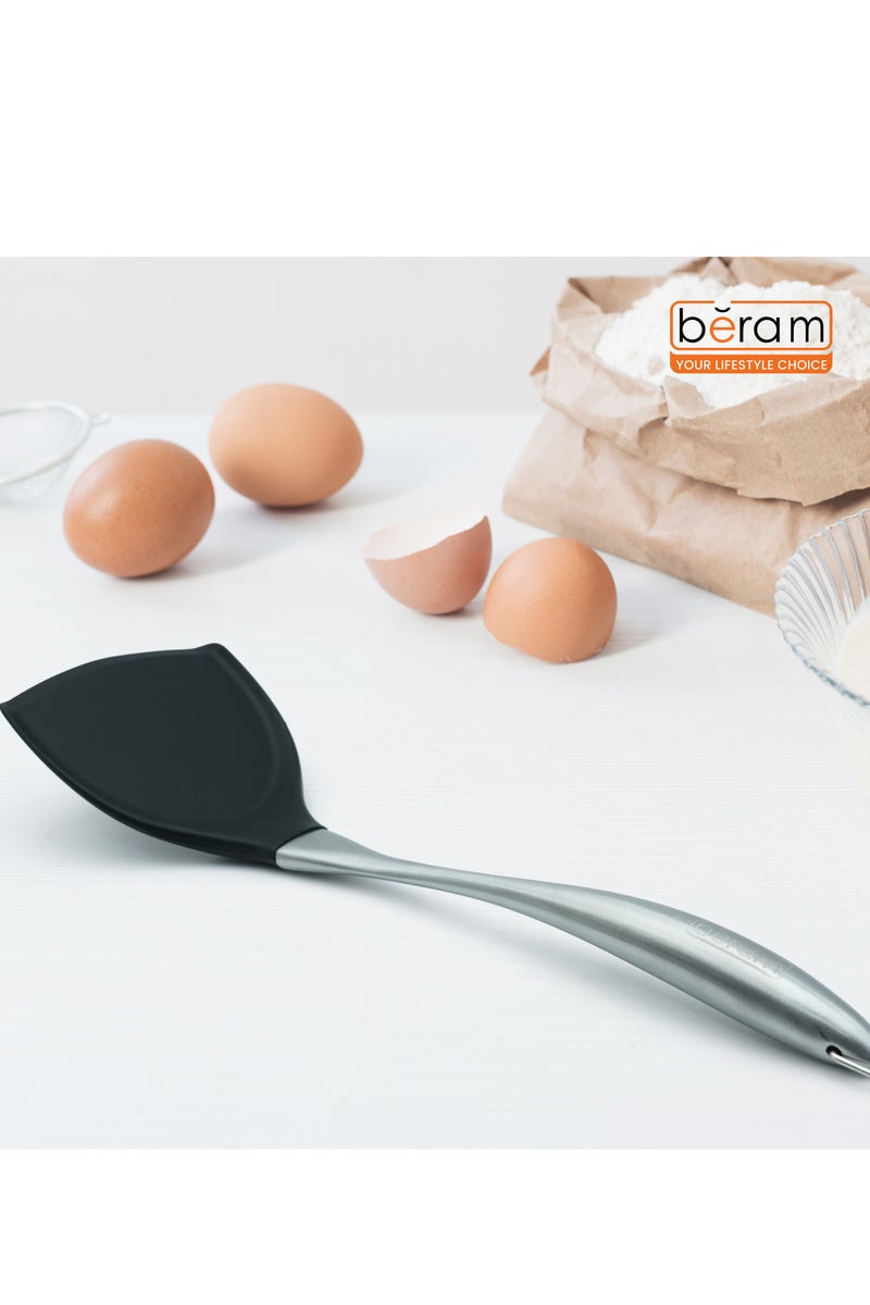 Beram Black Silicone Turn,10×35.5cm Heat Resistant Turner with Stainless Steel Handle BPA-Free, Non-Stick Safe, Ergonomic Kitchen Tool for Flipping, Stirring & Cooking-Black - Image 3